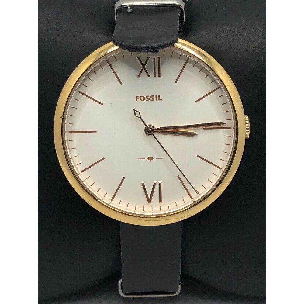 Fossil ES4355 Women Black Leather Analog Silver Dial Quartz Genuine Watch OL172